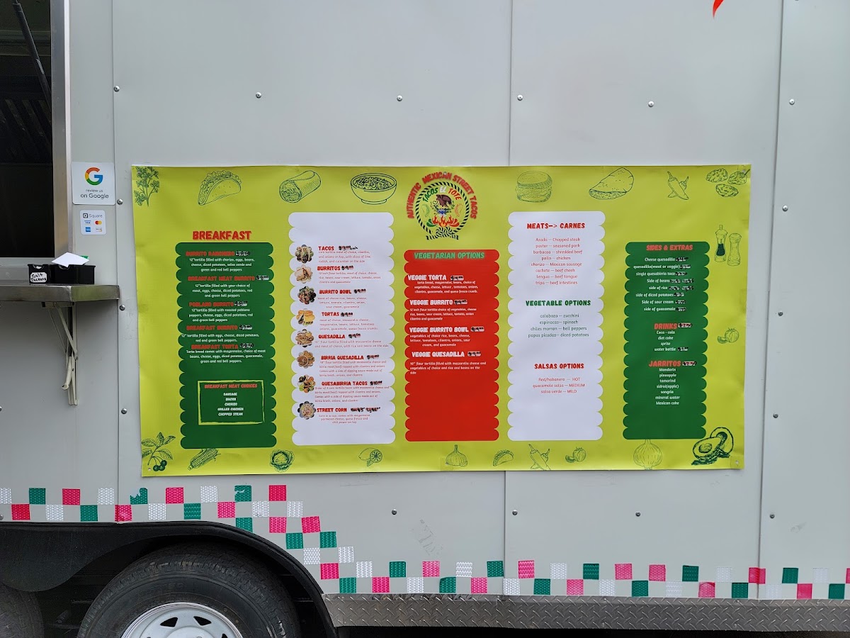 Tacos El Tote (Food Truck) menu board