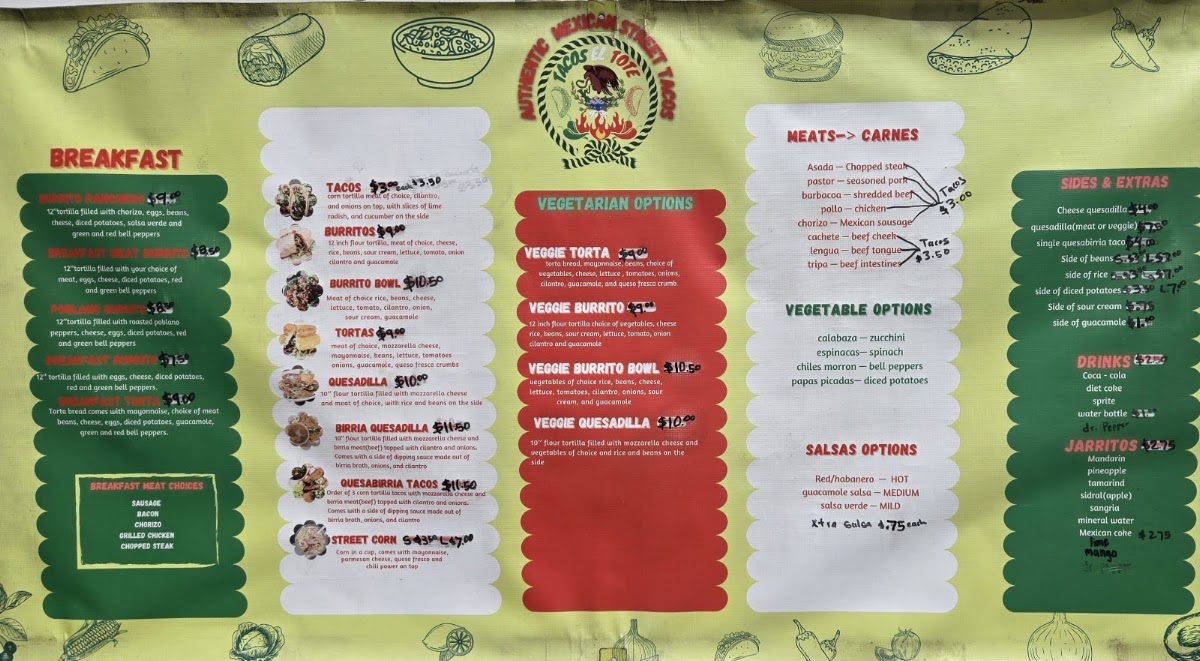 Tacos El Tote (Food Truck) menu board