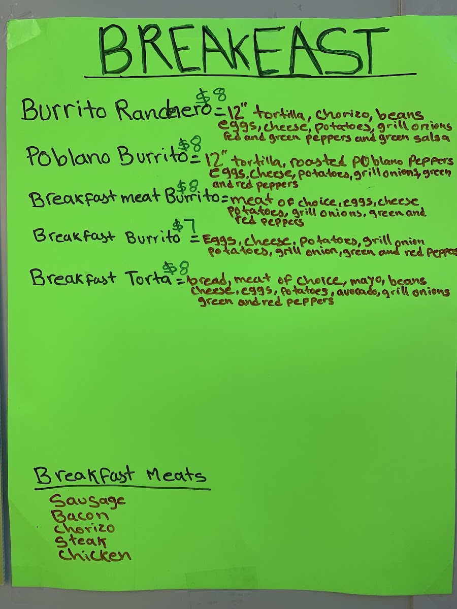 Tacos El Tote (Food Truck) menu board