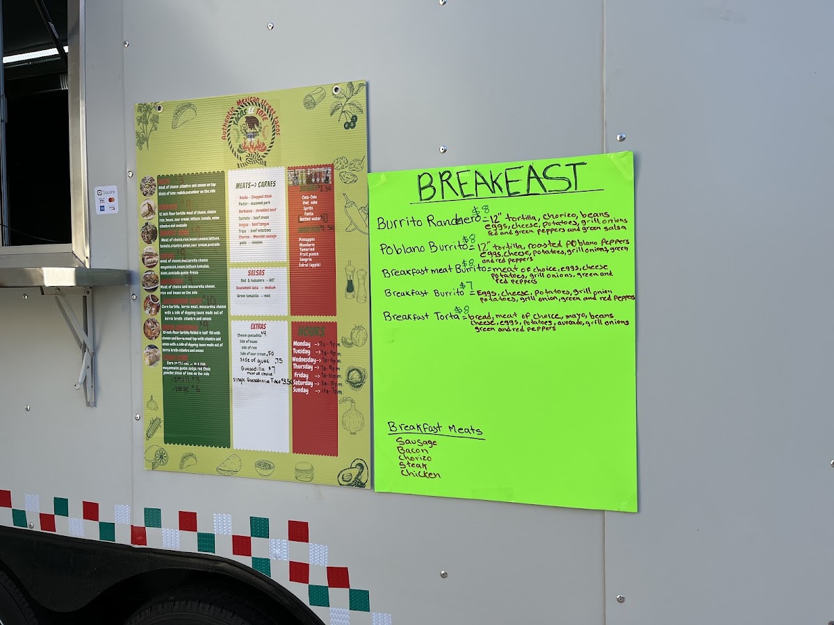 Tacos El Tote (Food Truck) menu board