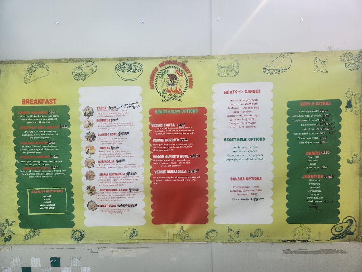 Tacos El Tote (Food Truck) menu board