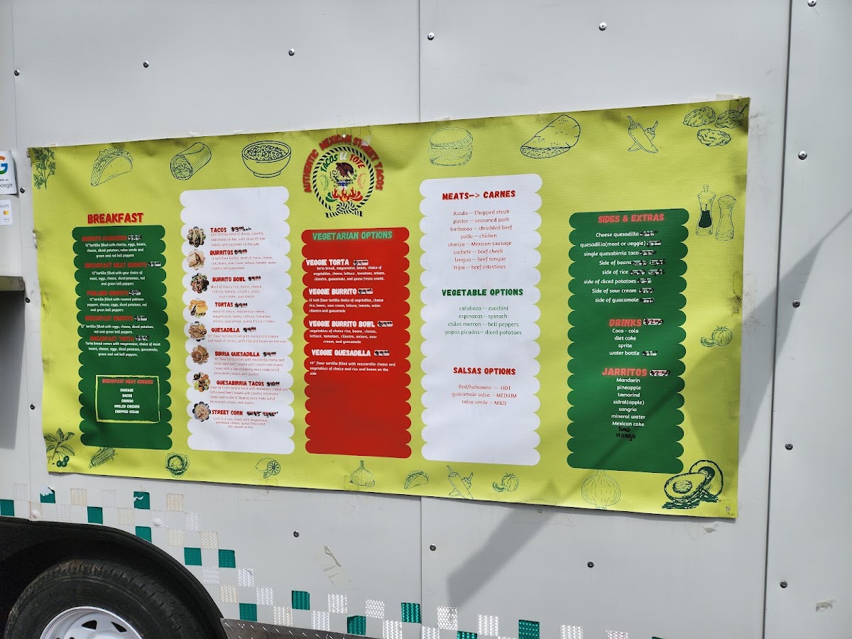 Tacos El Tote (Food Truck) menu board