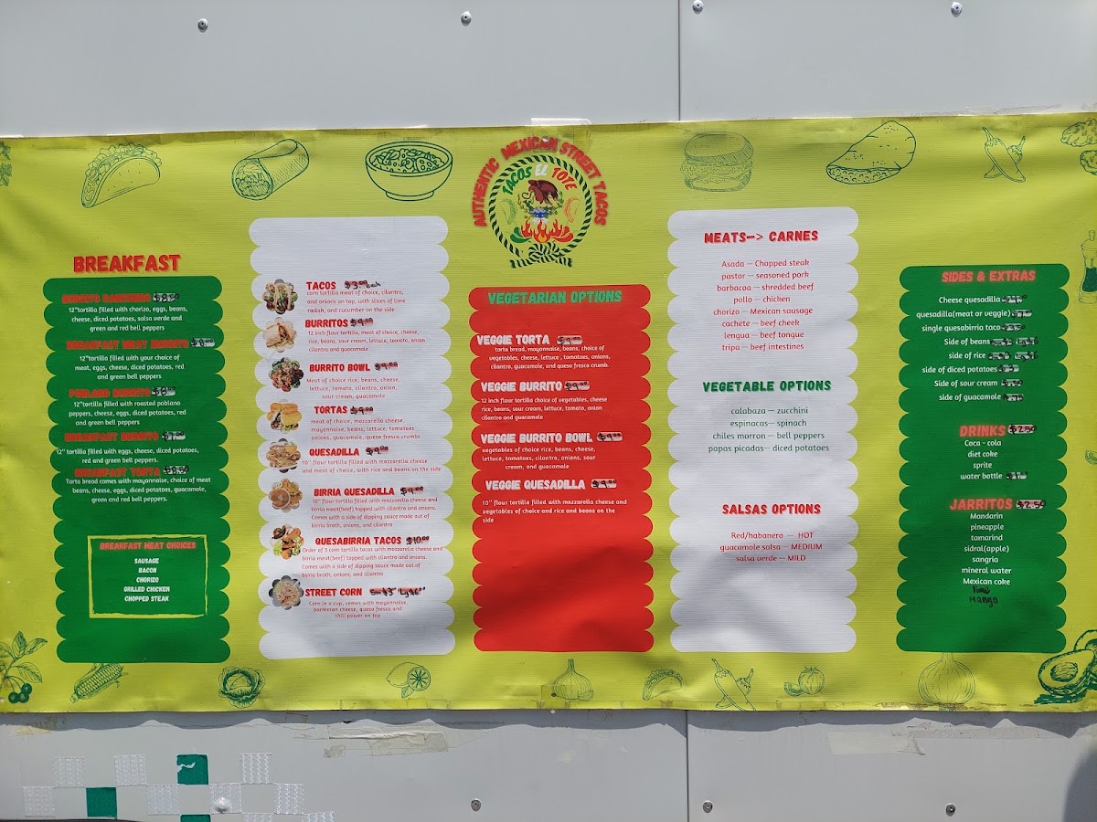 Tacos El Tote (Food Truck) menu board