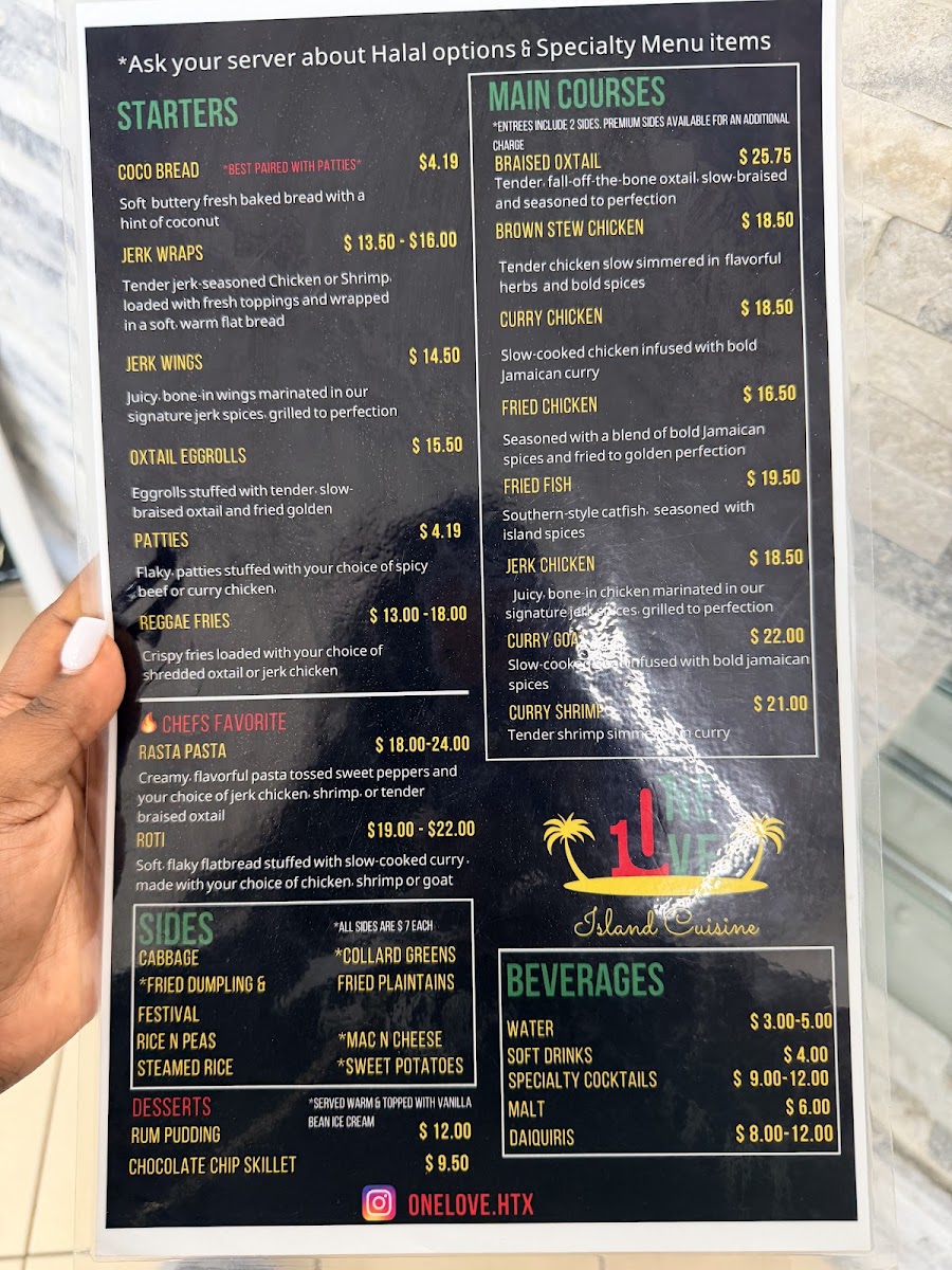 One Love Island Cuisine menu board