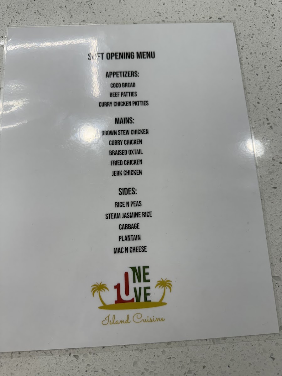 One Love Island Cuisine menu board
