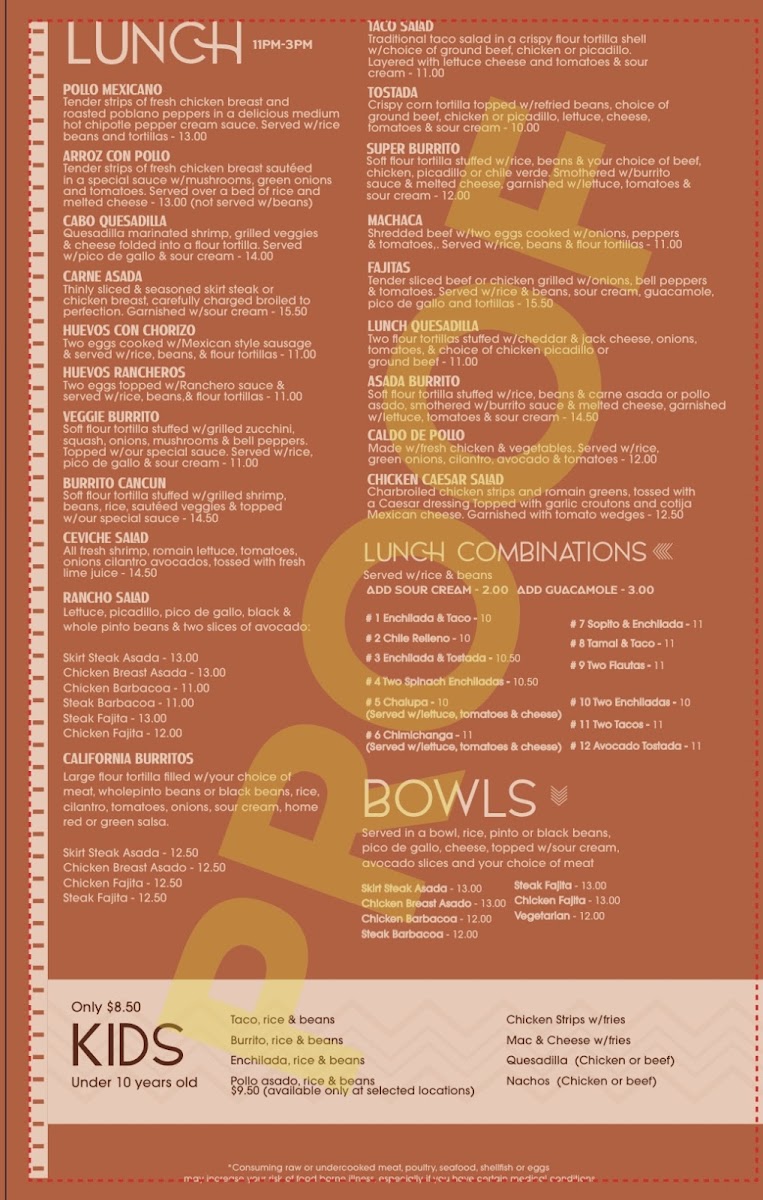 3Tequilas Mexican Restaurant menu board