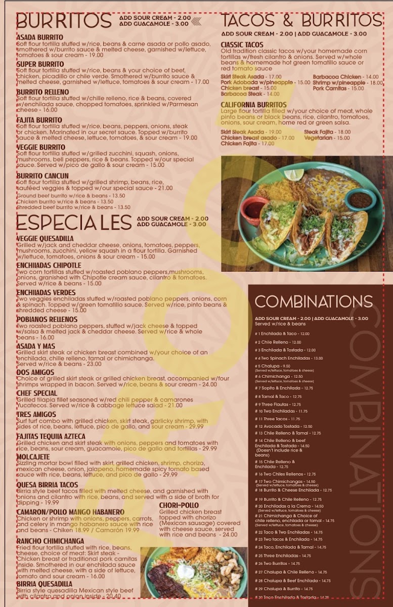 3Tequilas Mexican Restaurant menu board