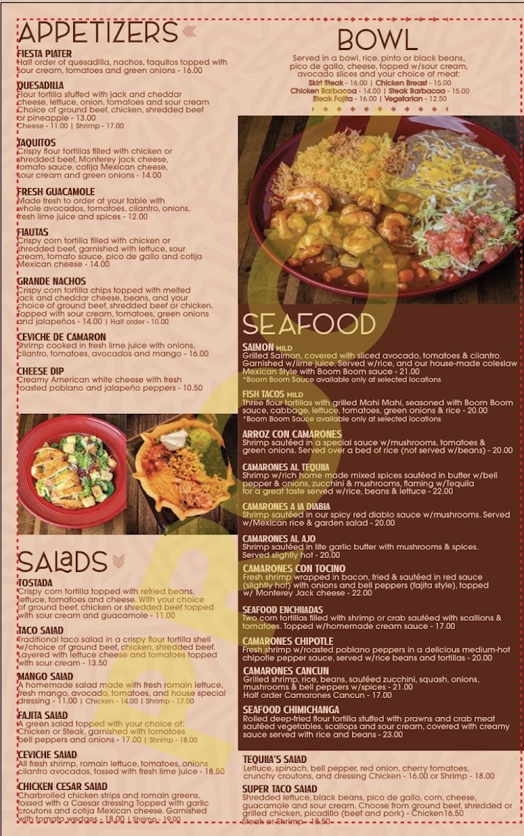 3Tequilas Mexican Restaurant menu board