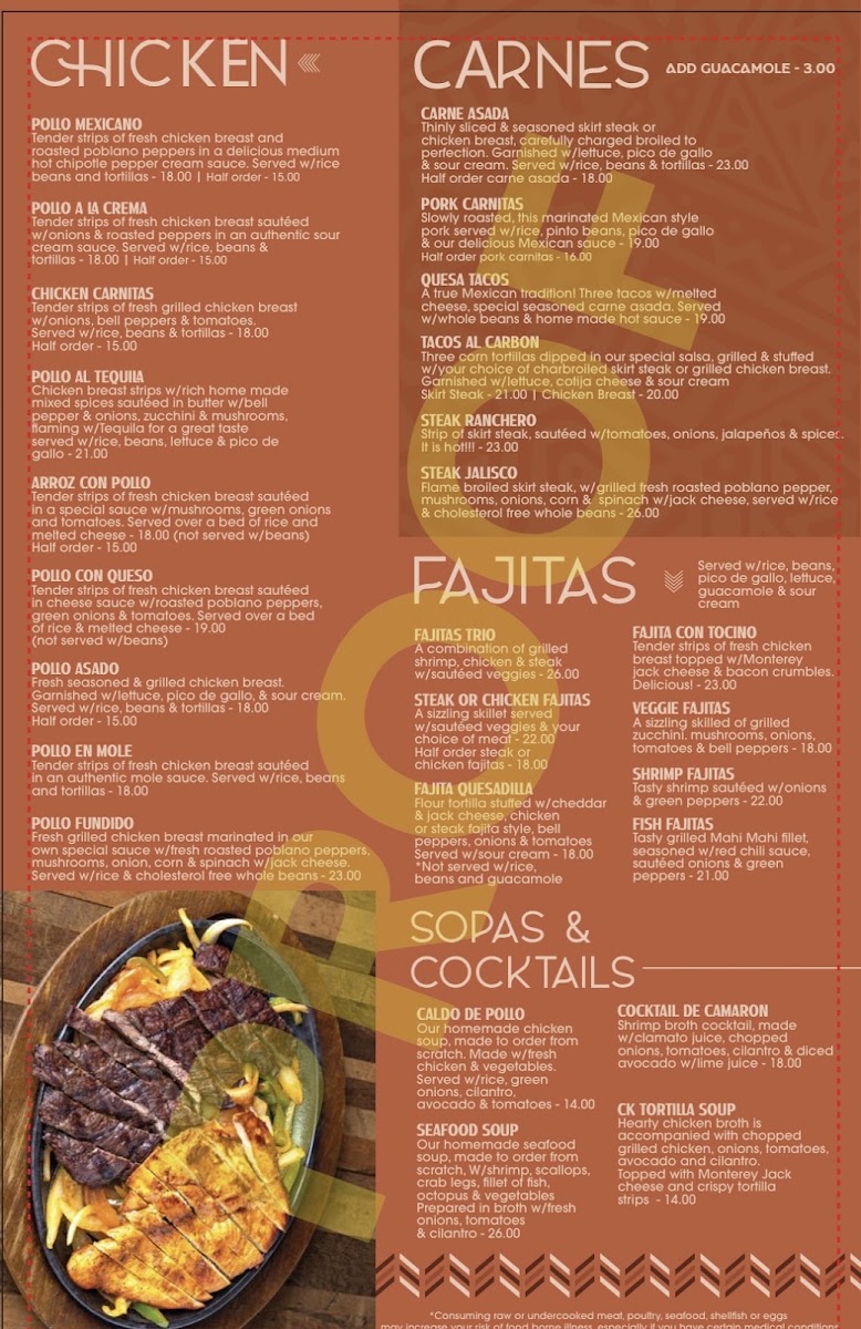 3Tequilas Mexican Restaurant menu board