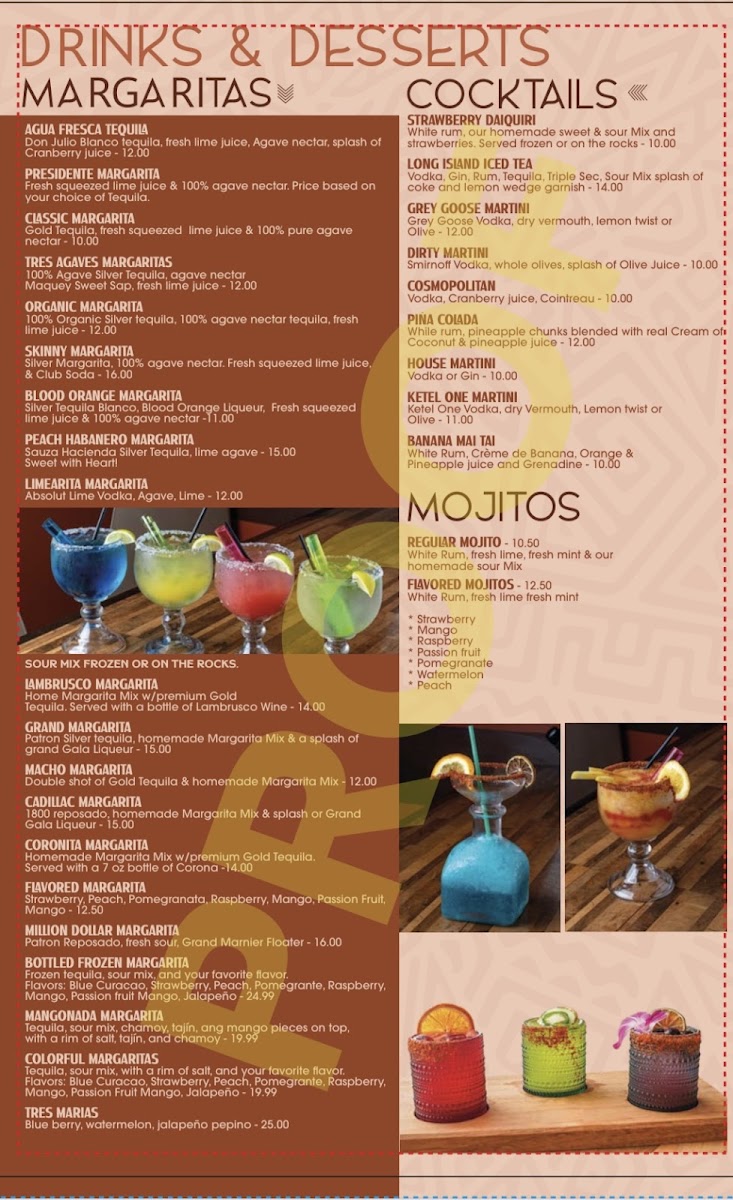 3Tequilas Mexican Restaurant menu board