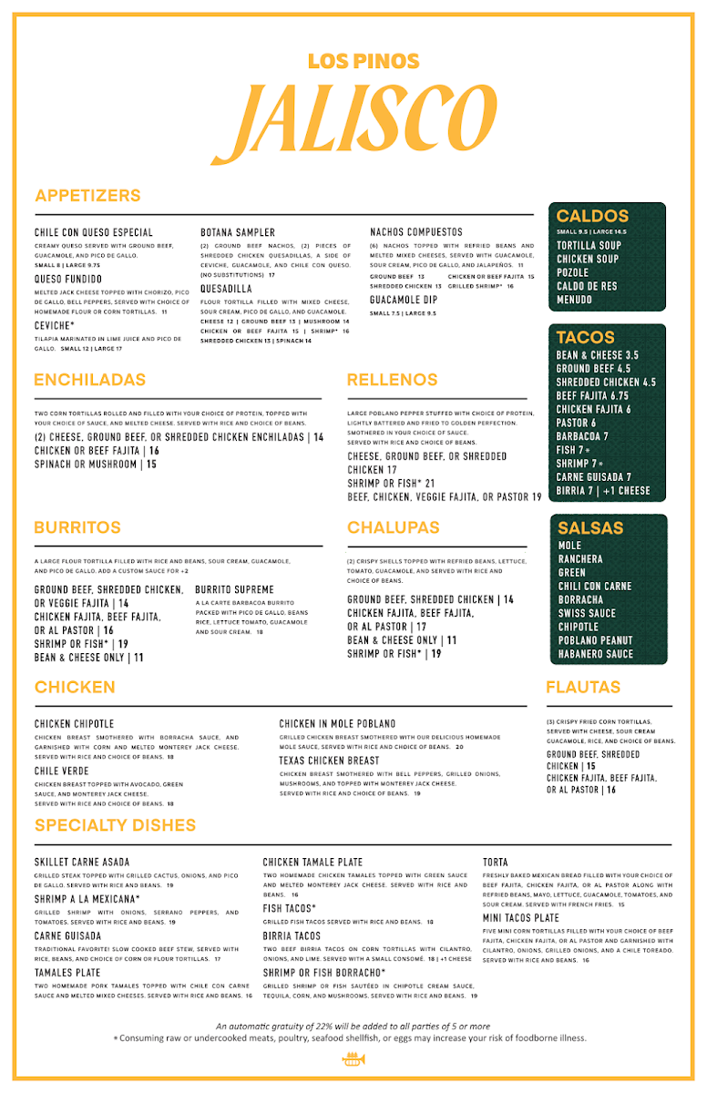 Los Pinos Jalisco menu board