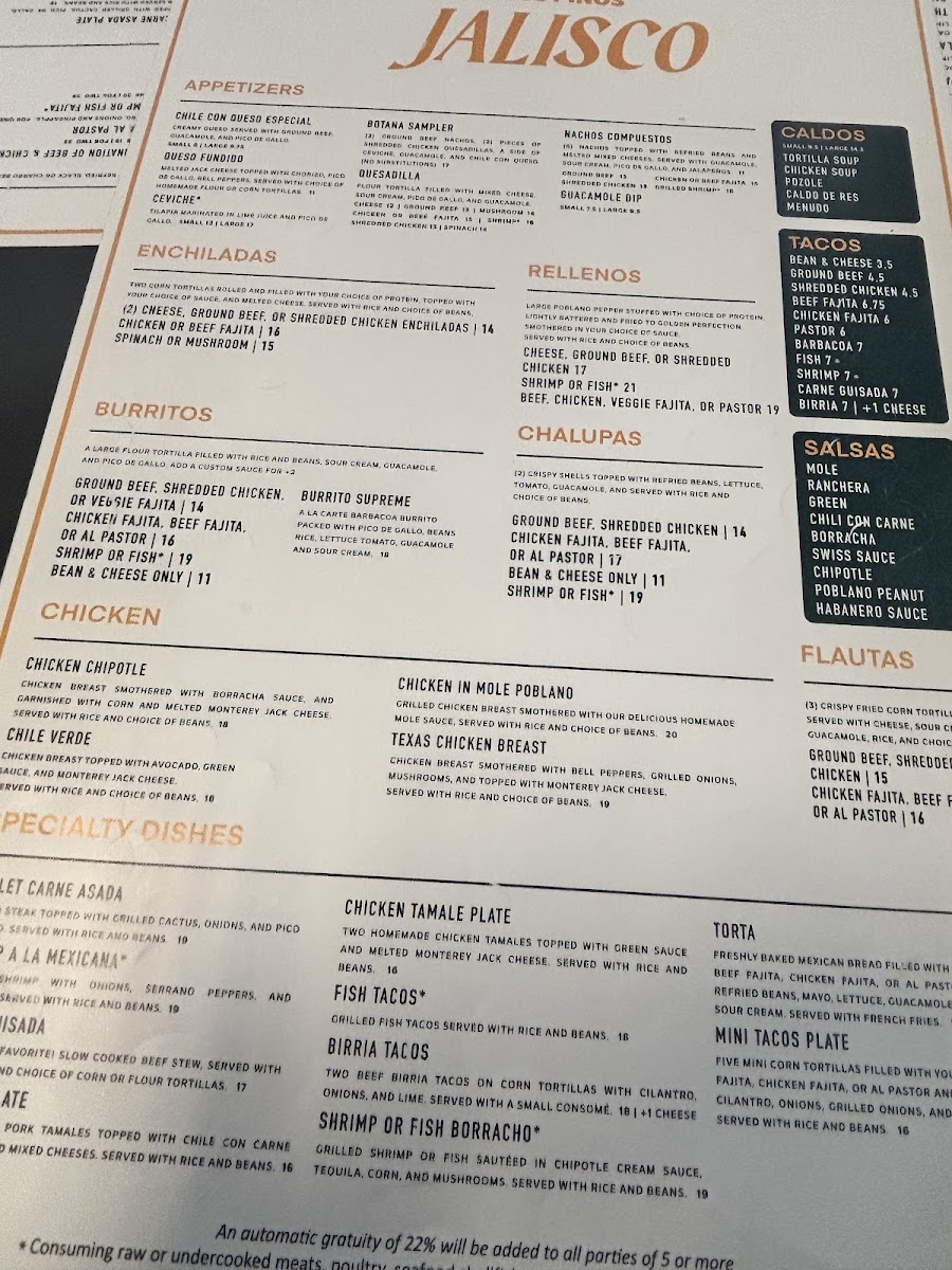 Los Pinos Jalisco menu board