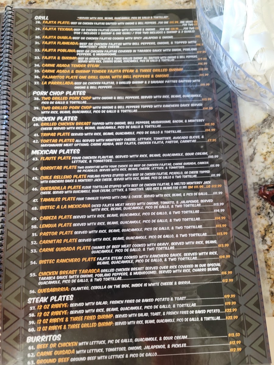 Taqueria La Texana menu board