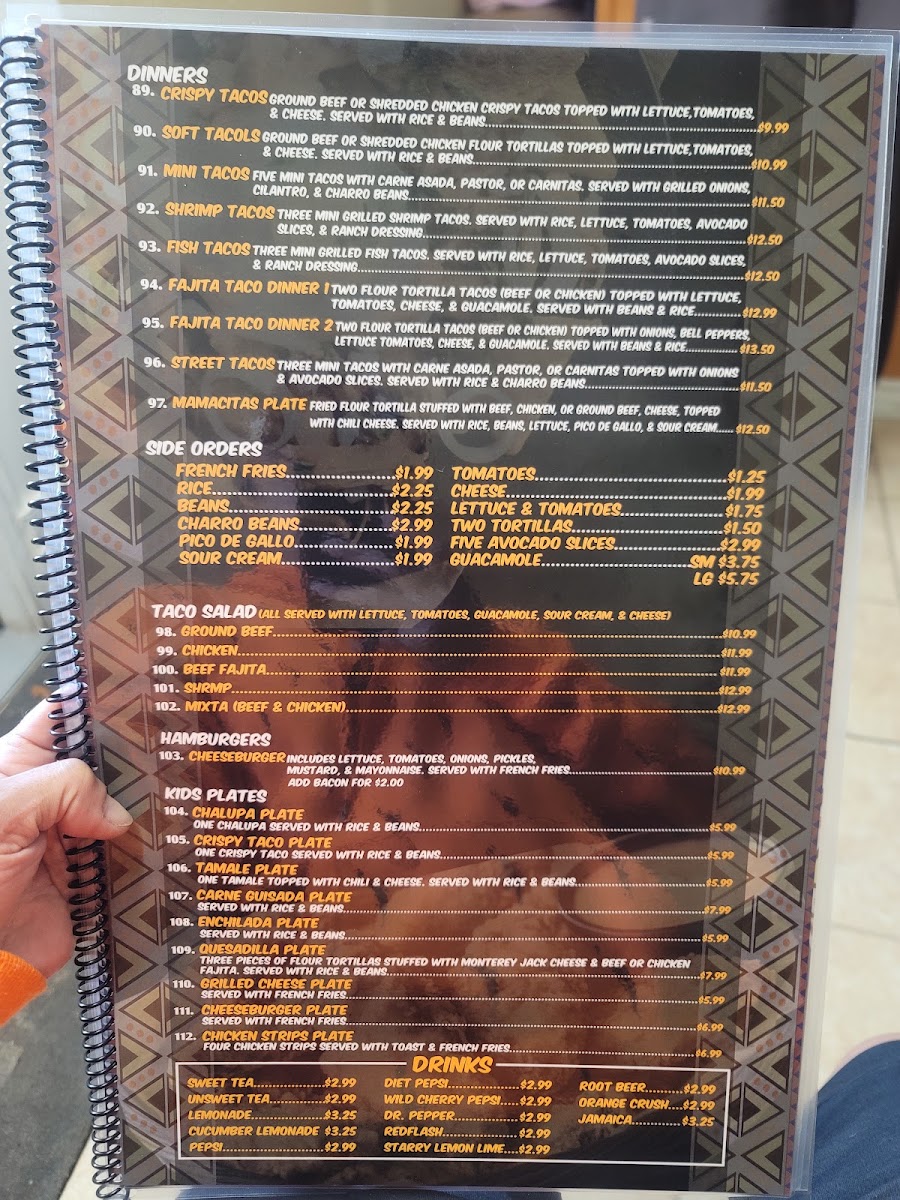 Taqueria La Texana menu board
