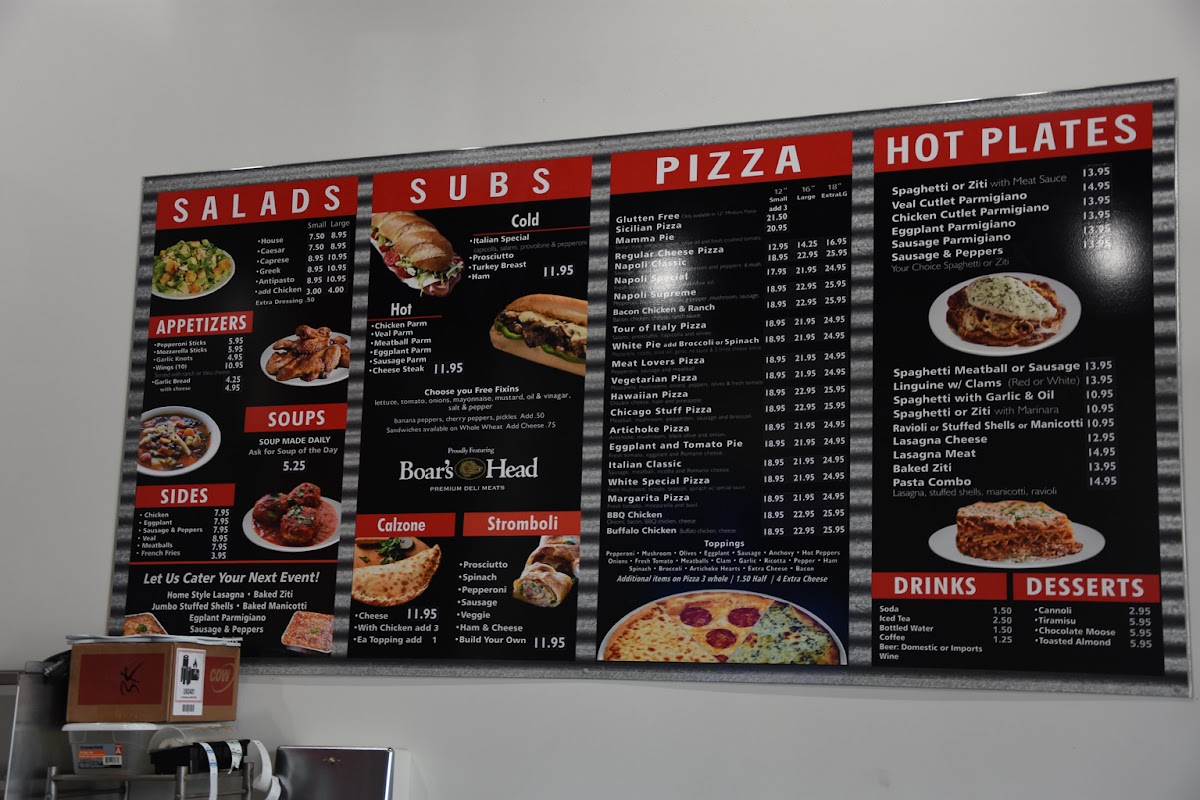 Napoli on The Bay II menu board