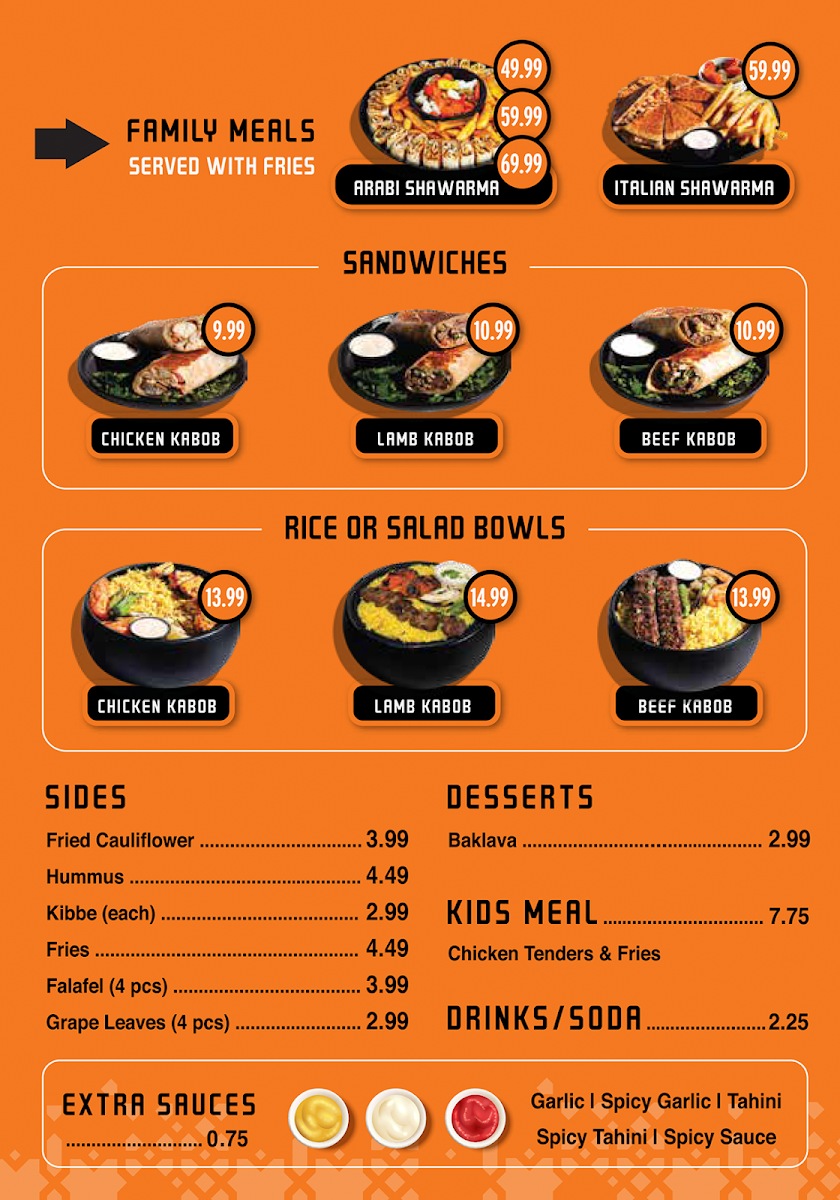 Abu Omar Halal - Richmond, TX menu board