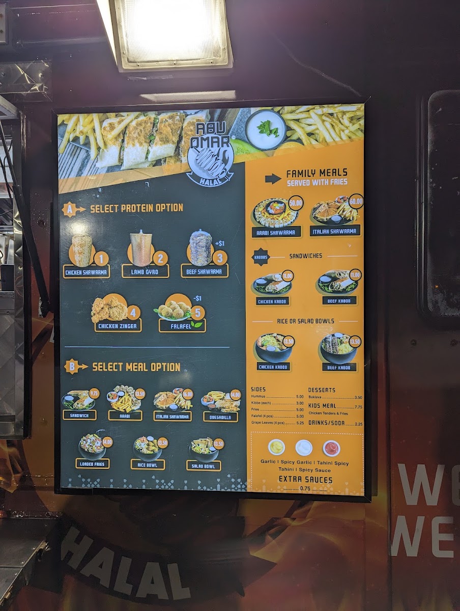 Abu Omar Halal - Richmond, TX menu board