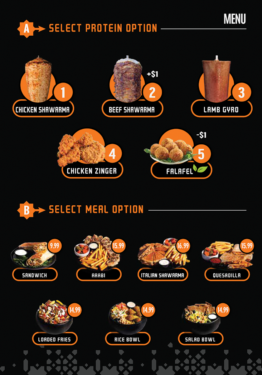 Abu Omar Halal - Richmond, TX menu board