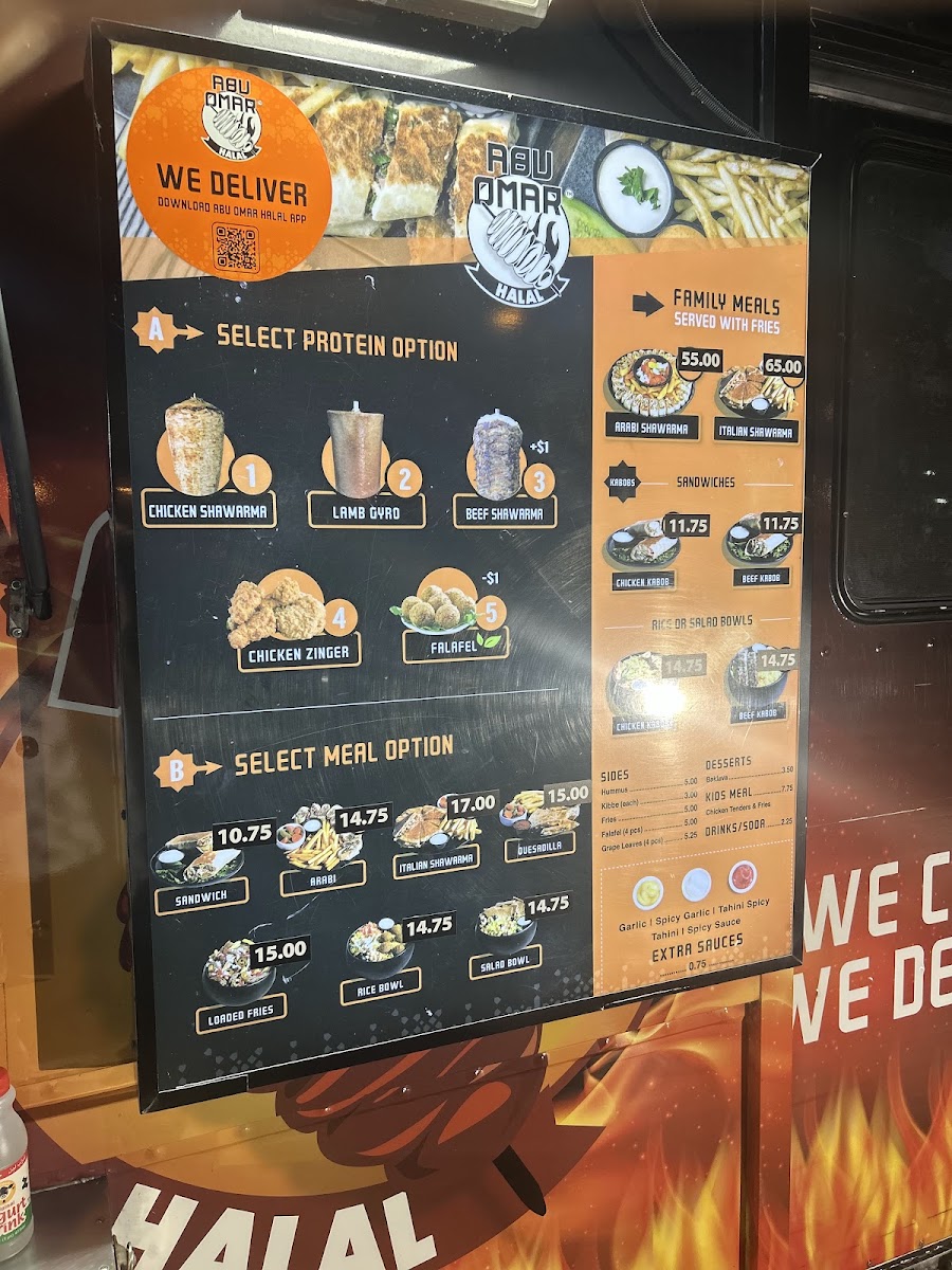Abu Omar Halal - Richmond, TX menu board