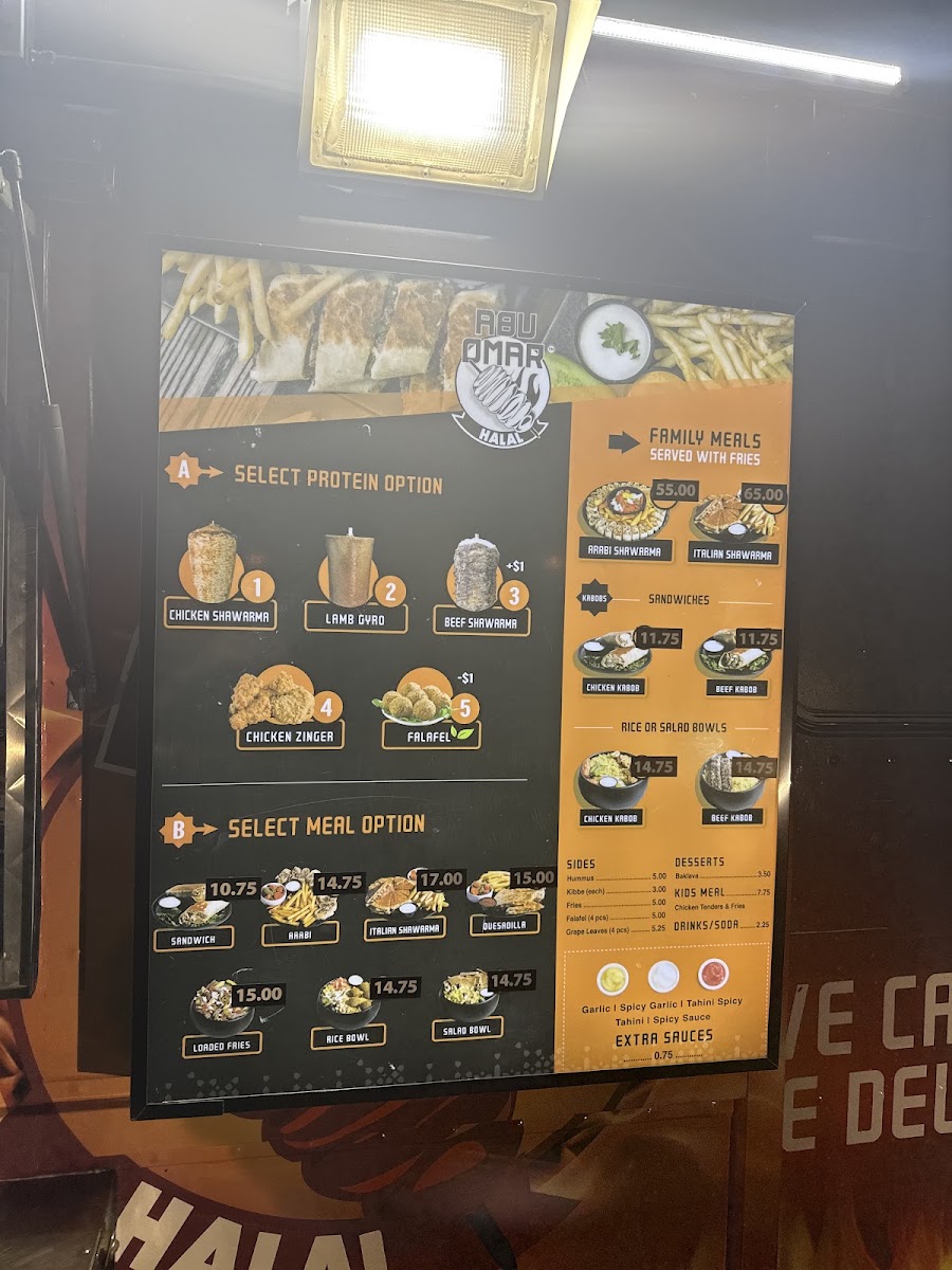 Abu Omar Halal - Richmond, TX menu board