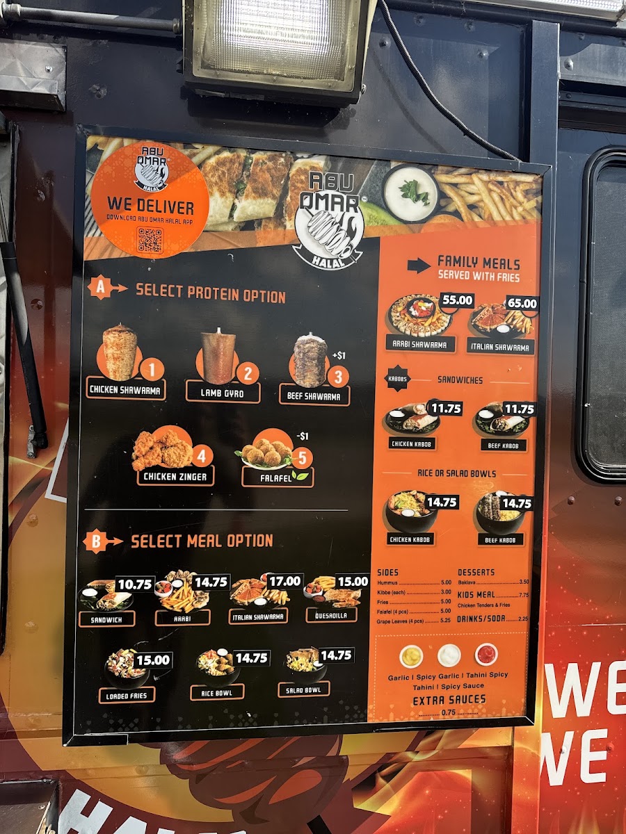 Abu Omar Halal - Richmond, TX menu board