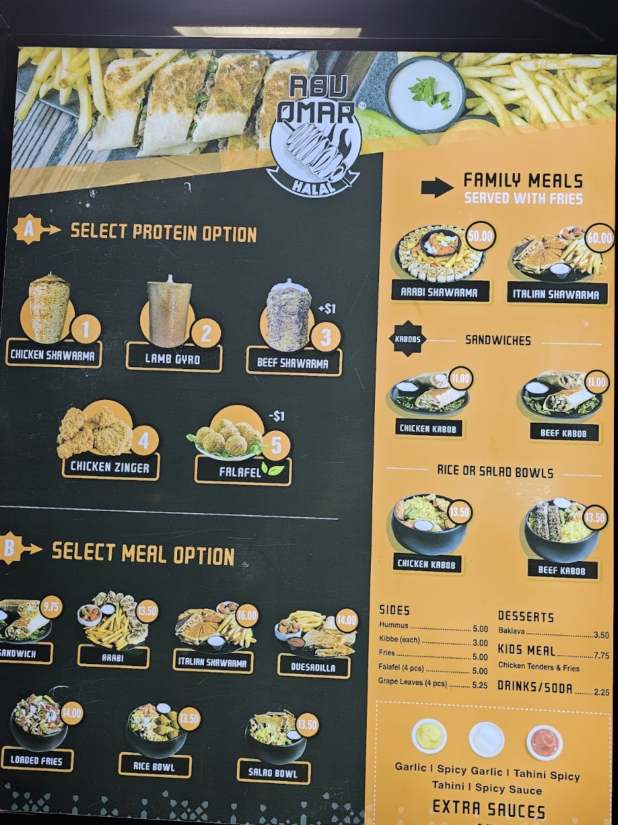 Abu Omar Halal - Richmond, TX menu board
