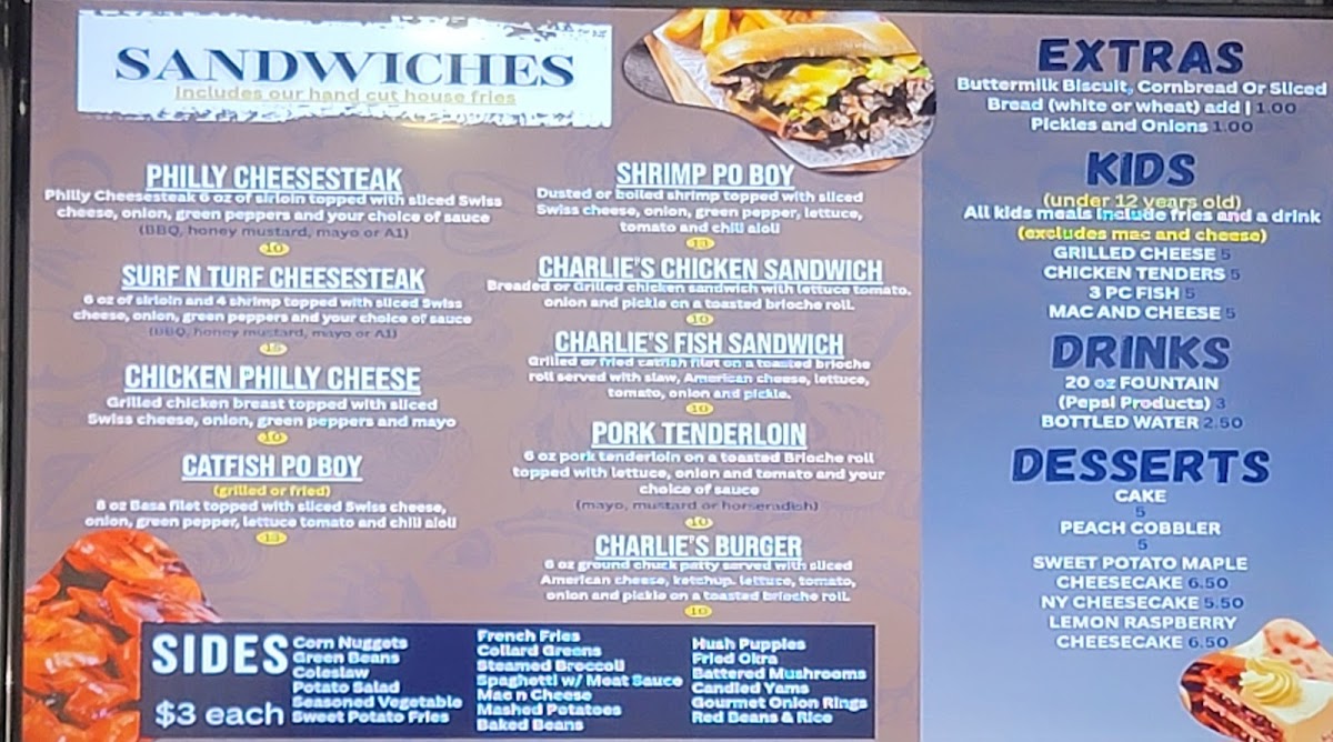 Southern Catfish Cabin menu board