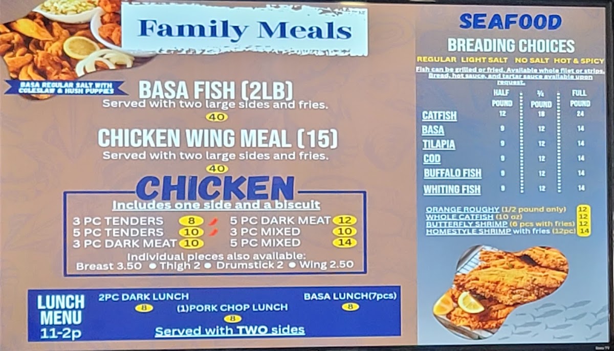 Southern Catfish Cabin menu board