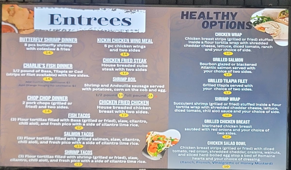 Southern Catfish Cabin menu board