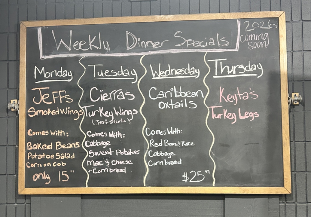 Southern Catfish Cabin menu board