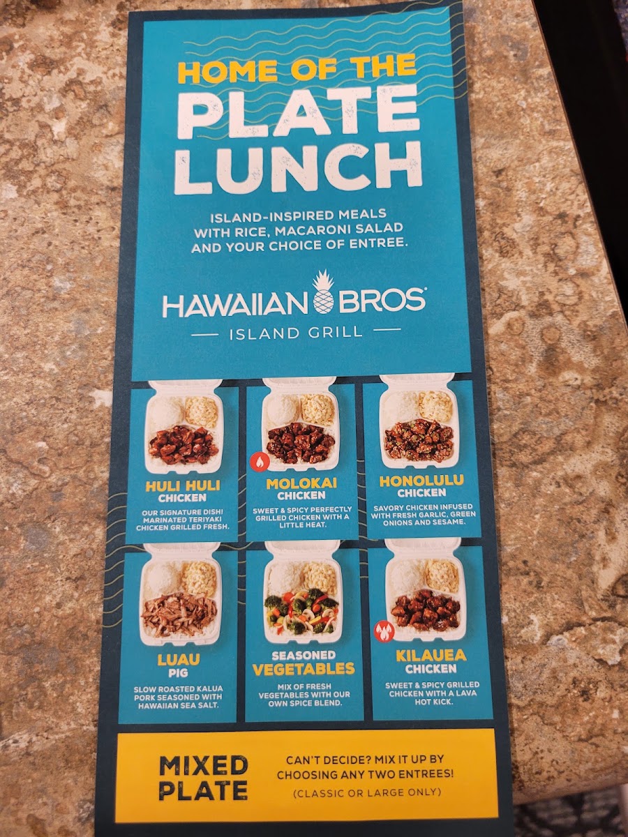 Hawaiian Bros Island Grill menu board
