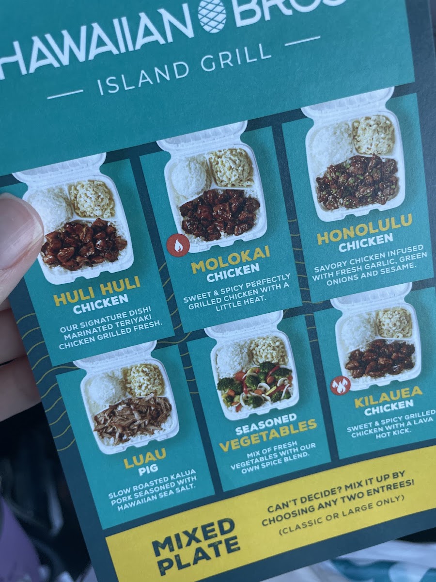 Hawaiian Bros Island Grill menu board