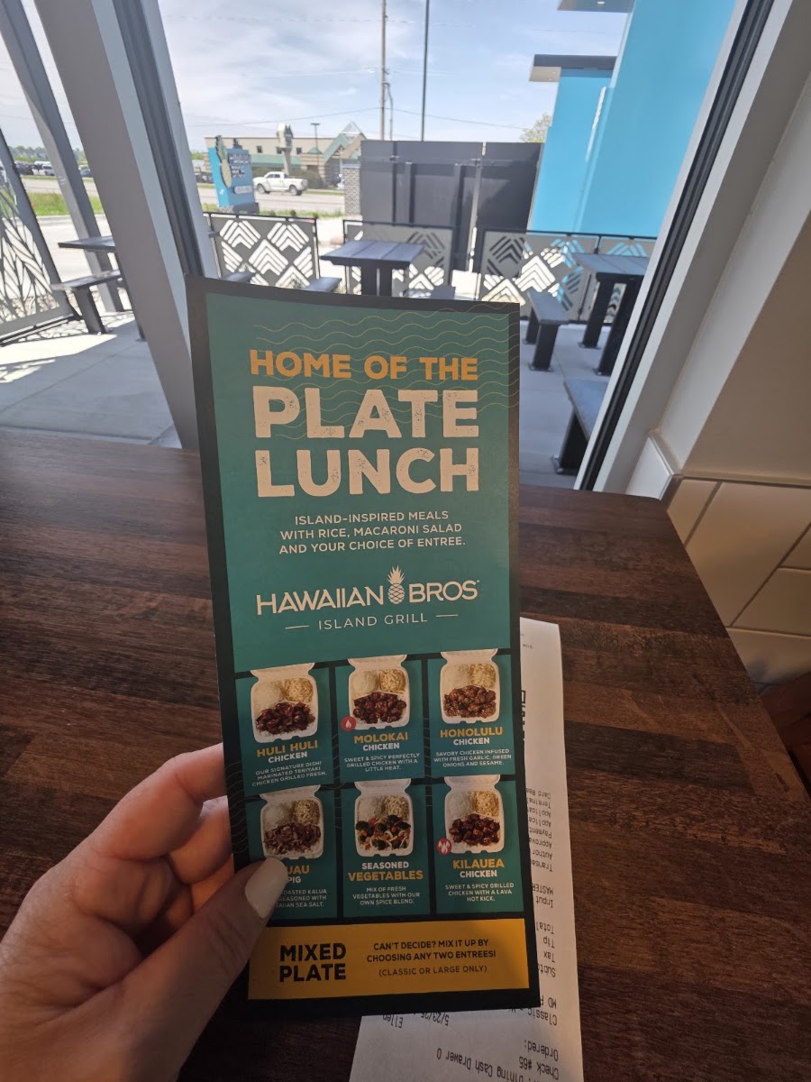 Hawaiian Bros Island Grill menu board