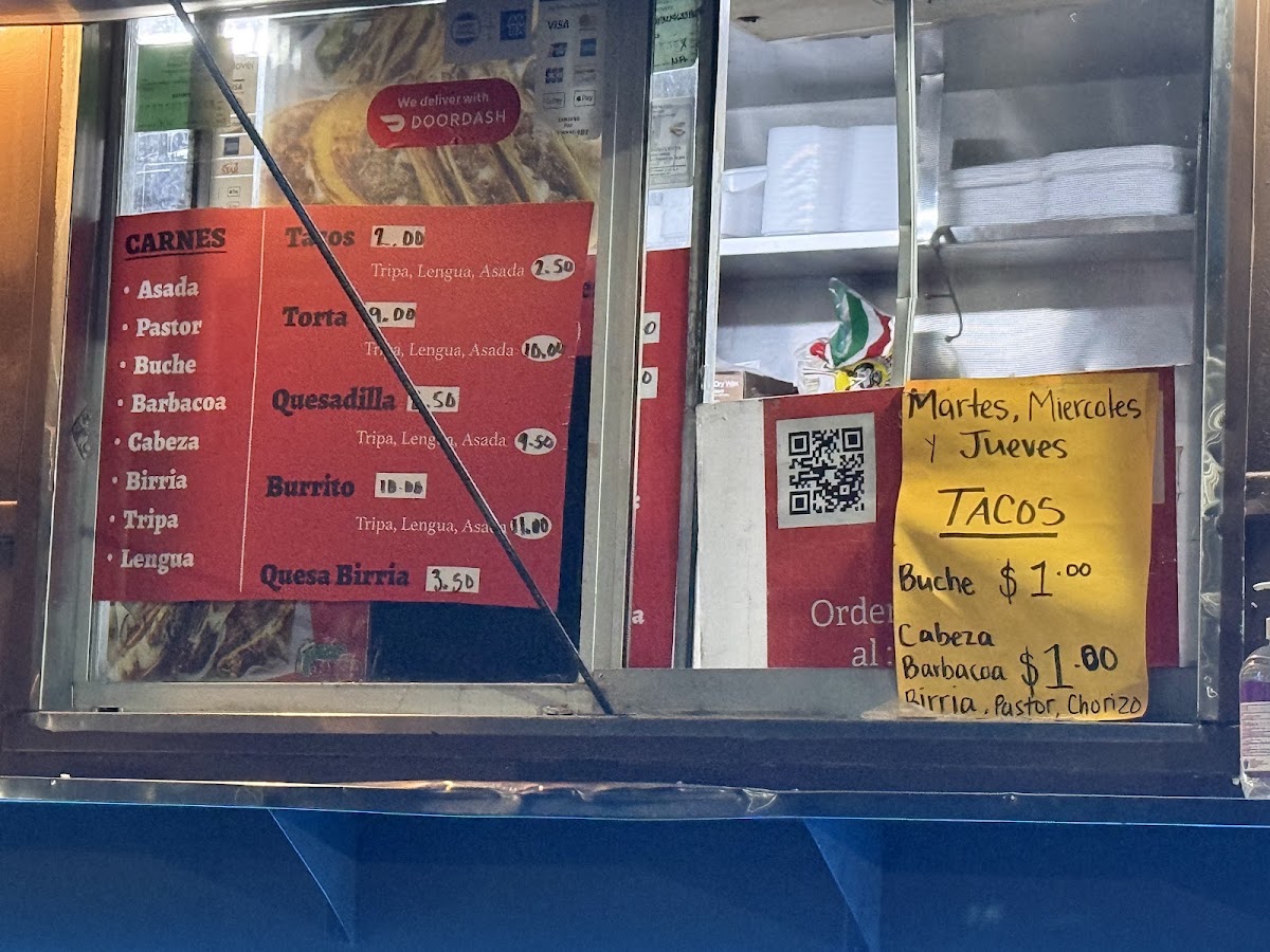Tacos Jalisco menu board
