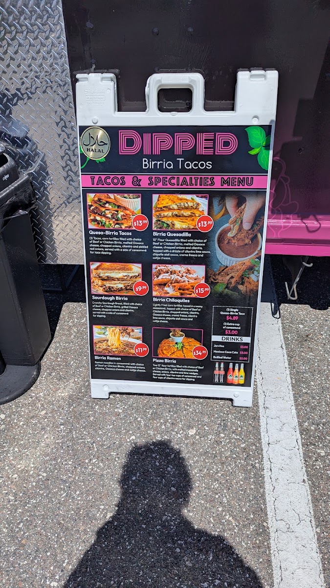 Dipped Birria Tacos menu board