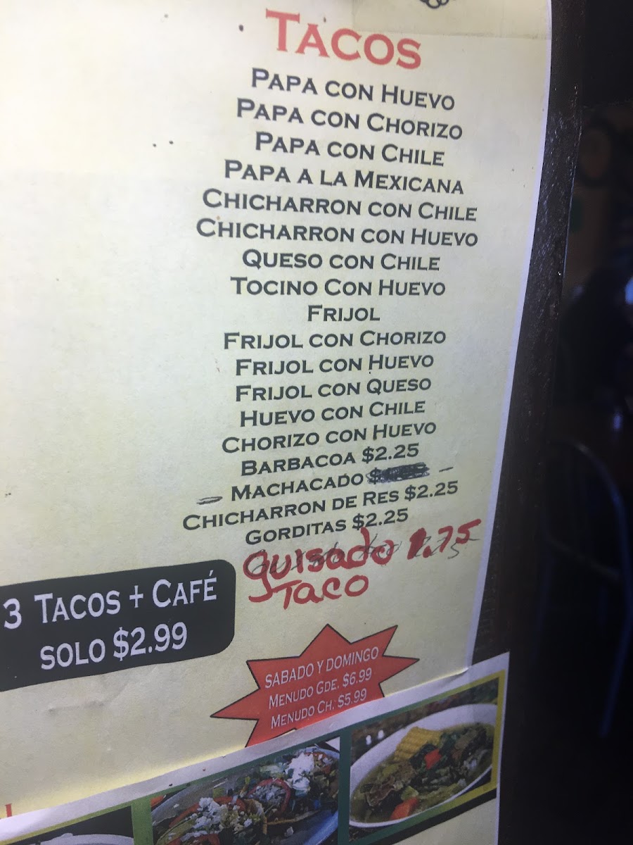 Mi Ranchito Mexican RESTAURANT menu board