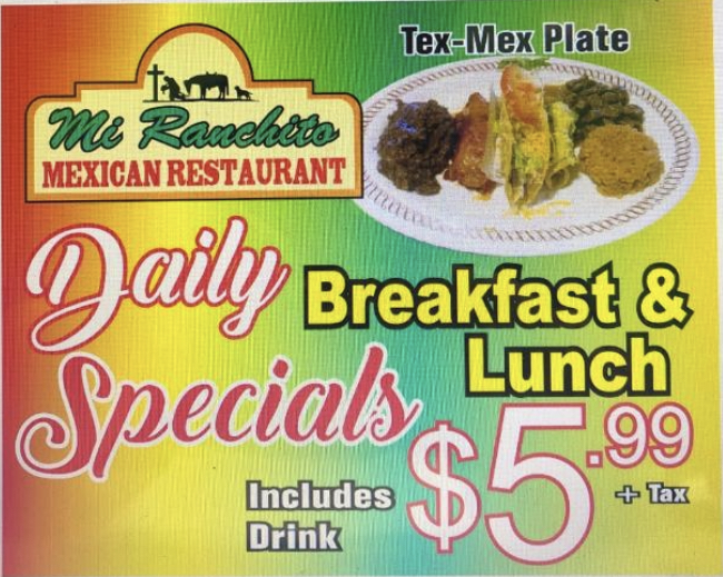Mi Ranchito Mexican RESTAURANT menu board