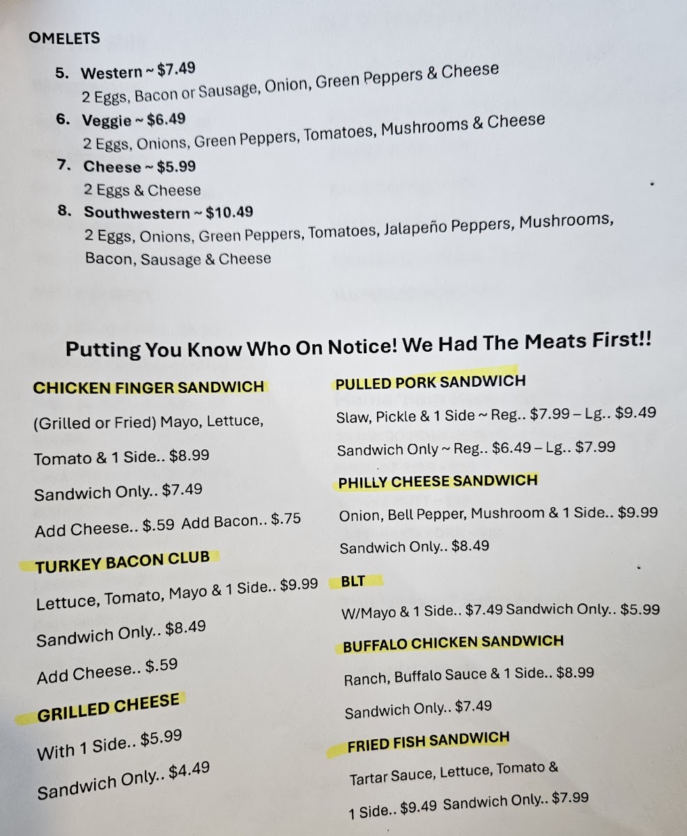 Rowdy Hogs Smoke House and Grill menu board