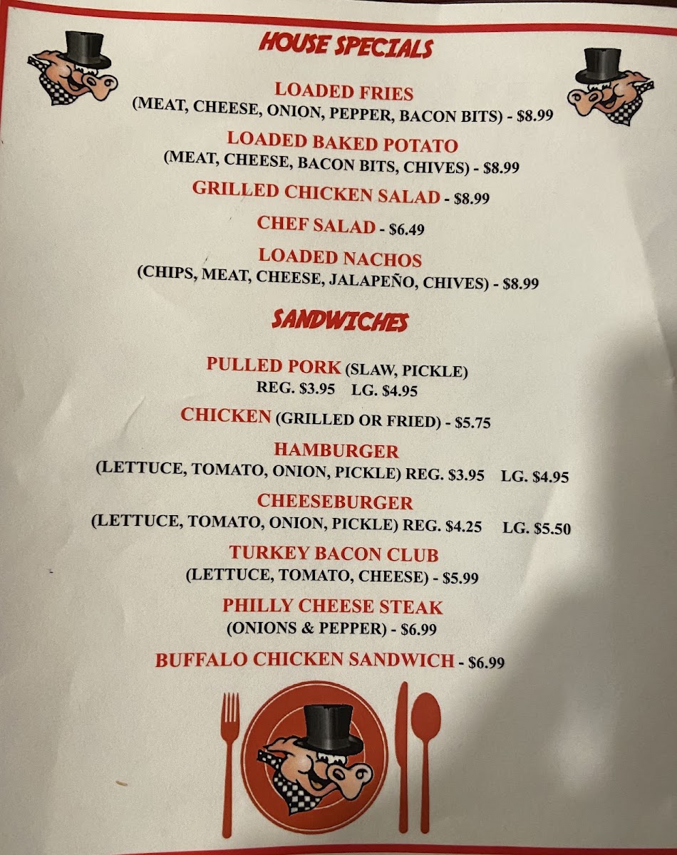 Rowdy Hogs Smoke House and Grill menu board