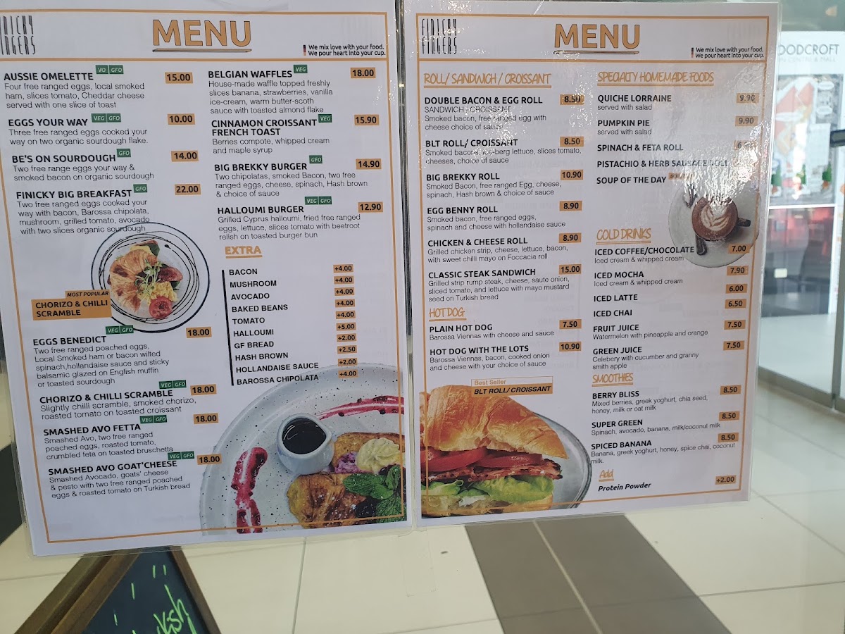 Finicky Fingers menu board