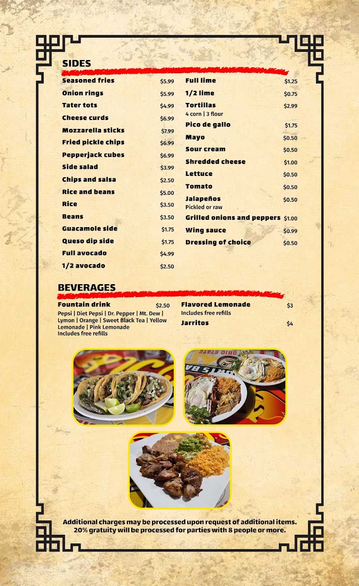 Pico's Mexican Bar and Grill menu board