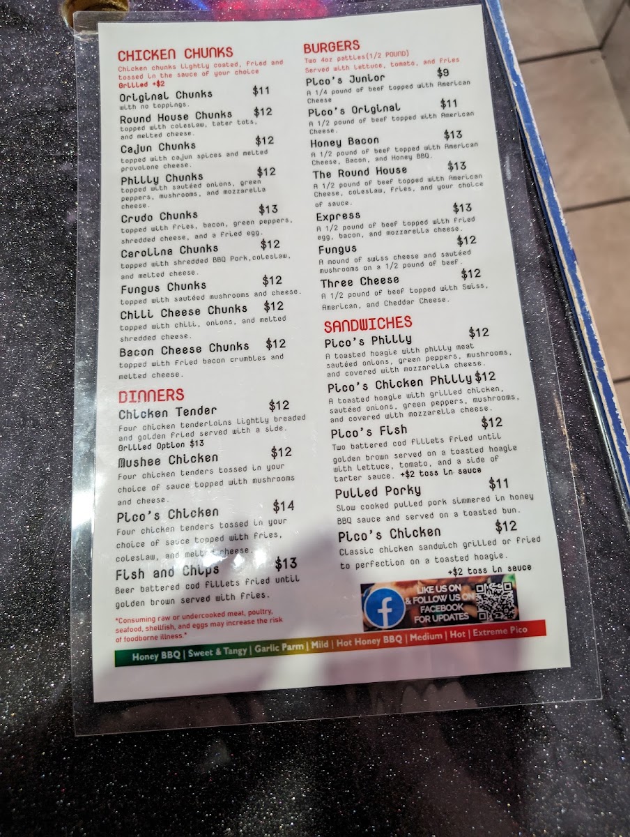 Pico's Mexican Bar and Grill menu board