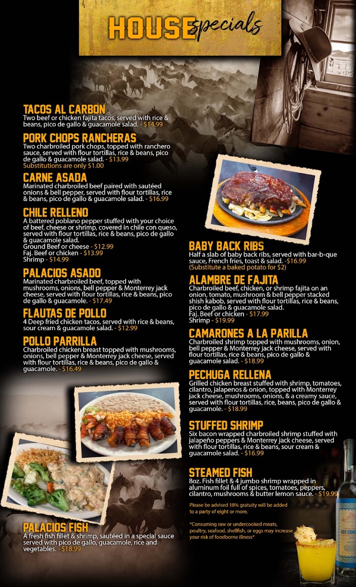 3 potrillos Mexican restaurant and bar menu board