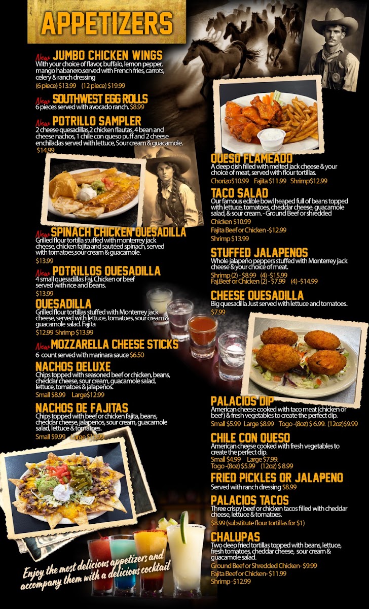 3 potrillos Mexican restaurant and bar menu board