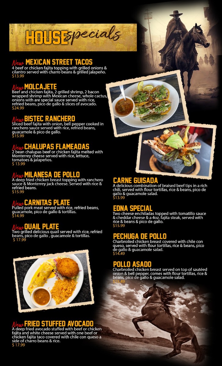 3 potrillos Mexican restaurant and bar menu board