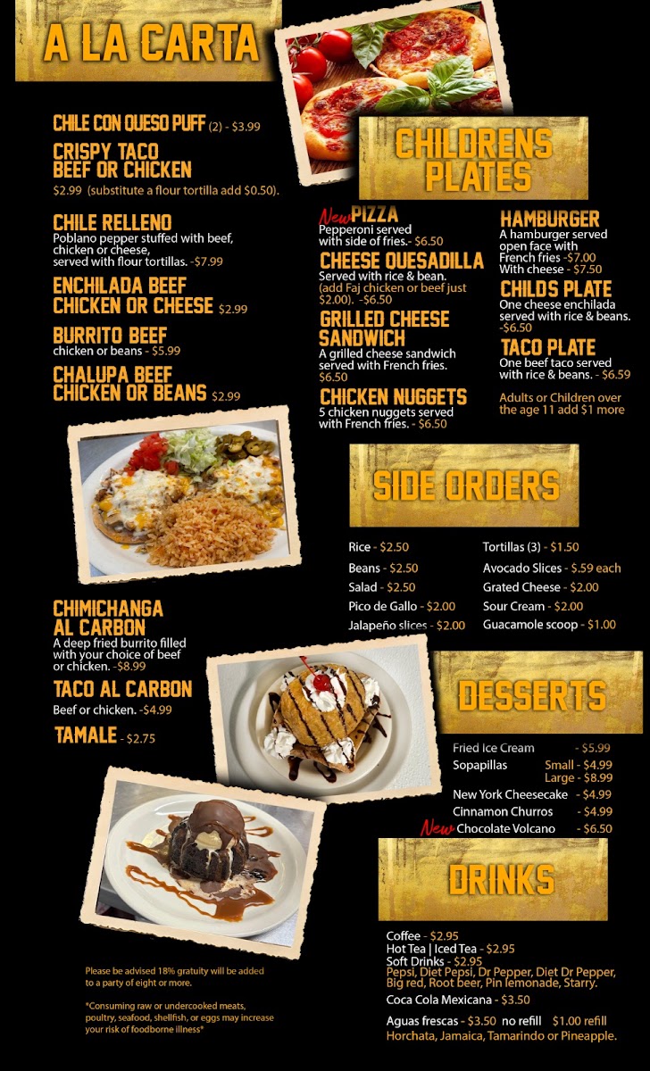 3 potrillos Mexican restaurant and bar menu board