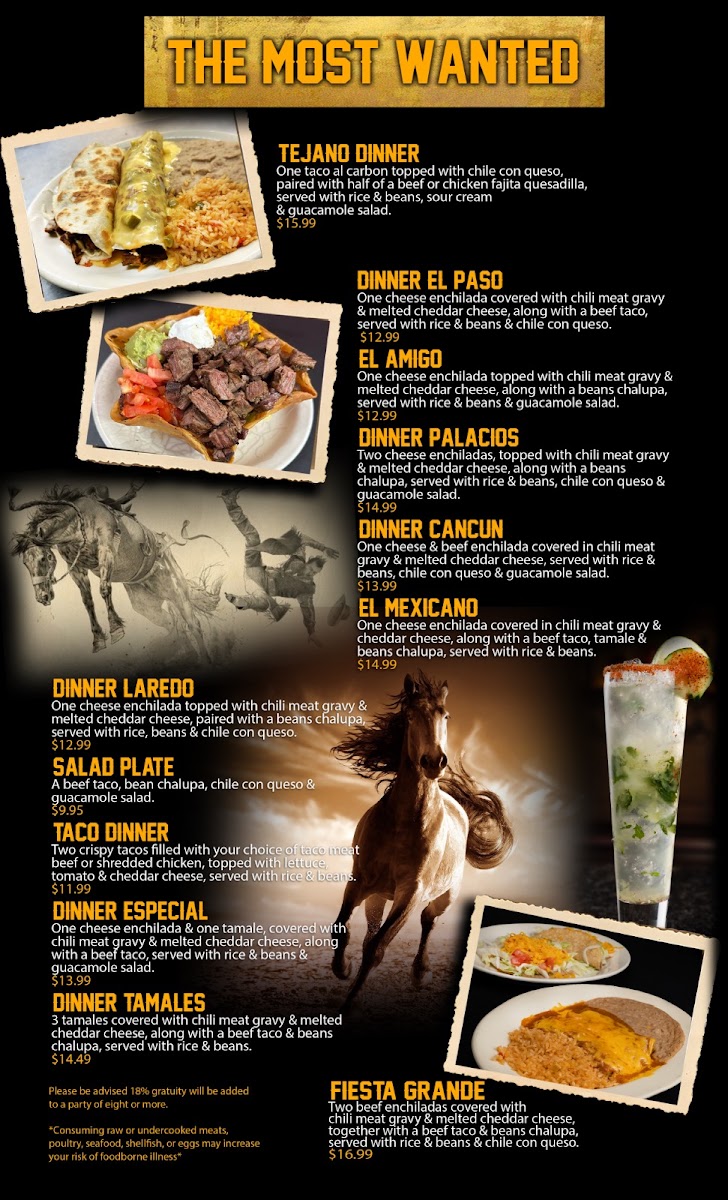3 potrillos Mexican restaurant and bar menu board