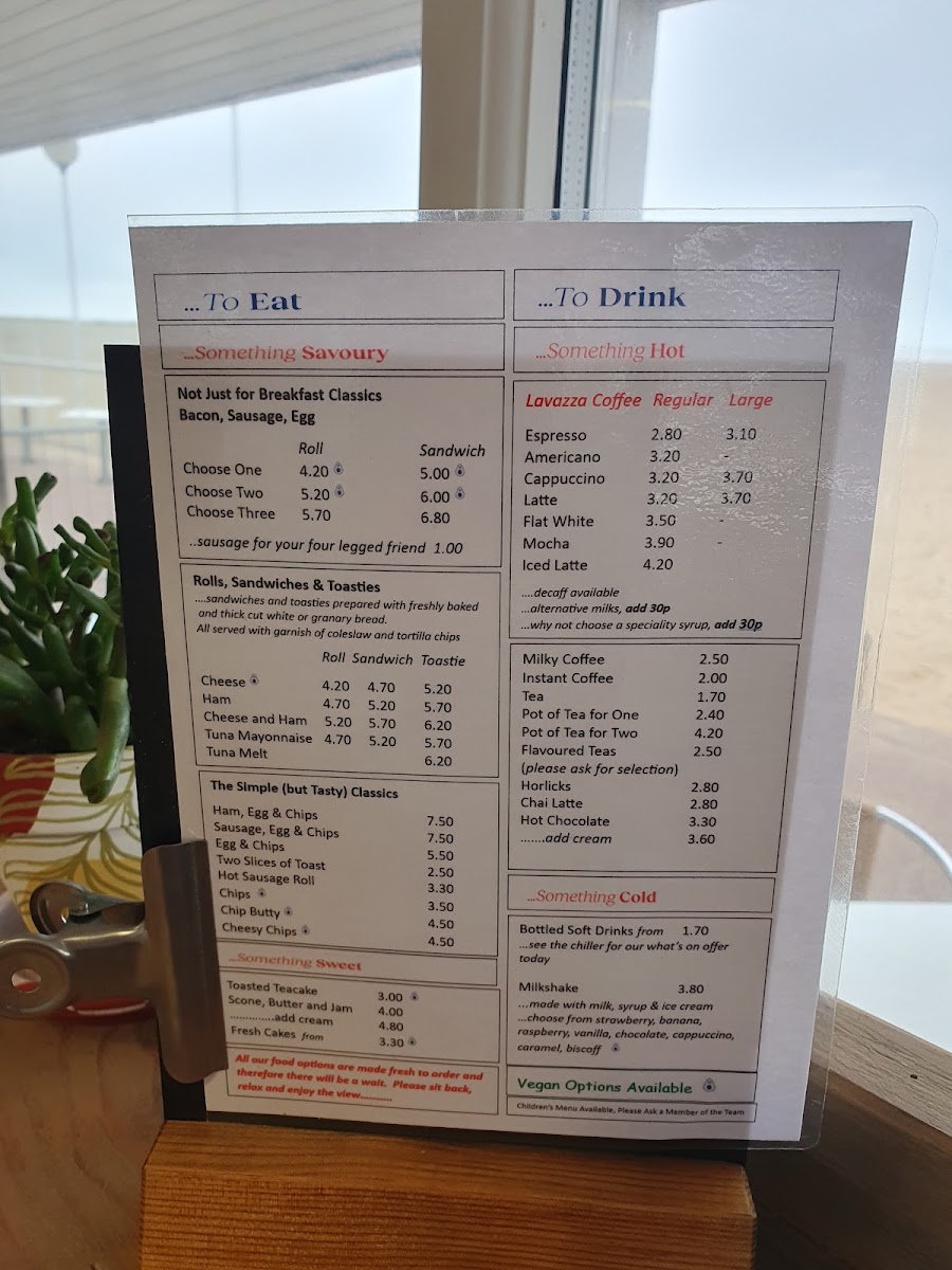 Beach Terrace Tea Room menu board