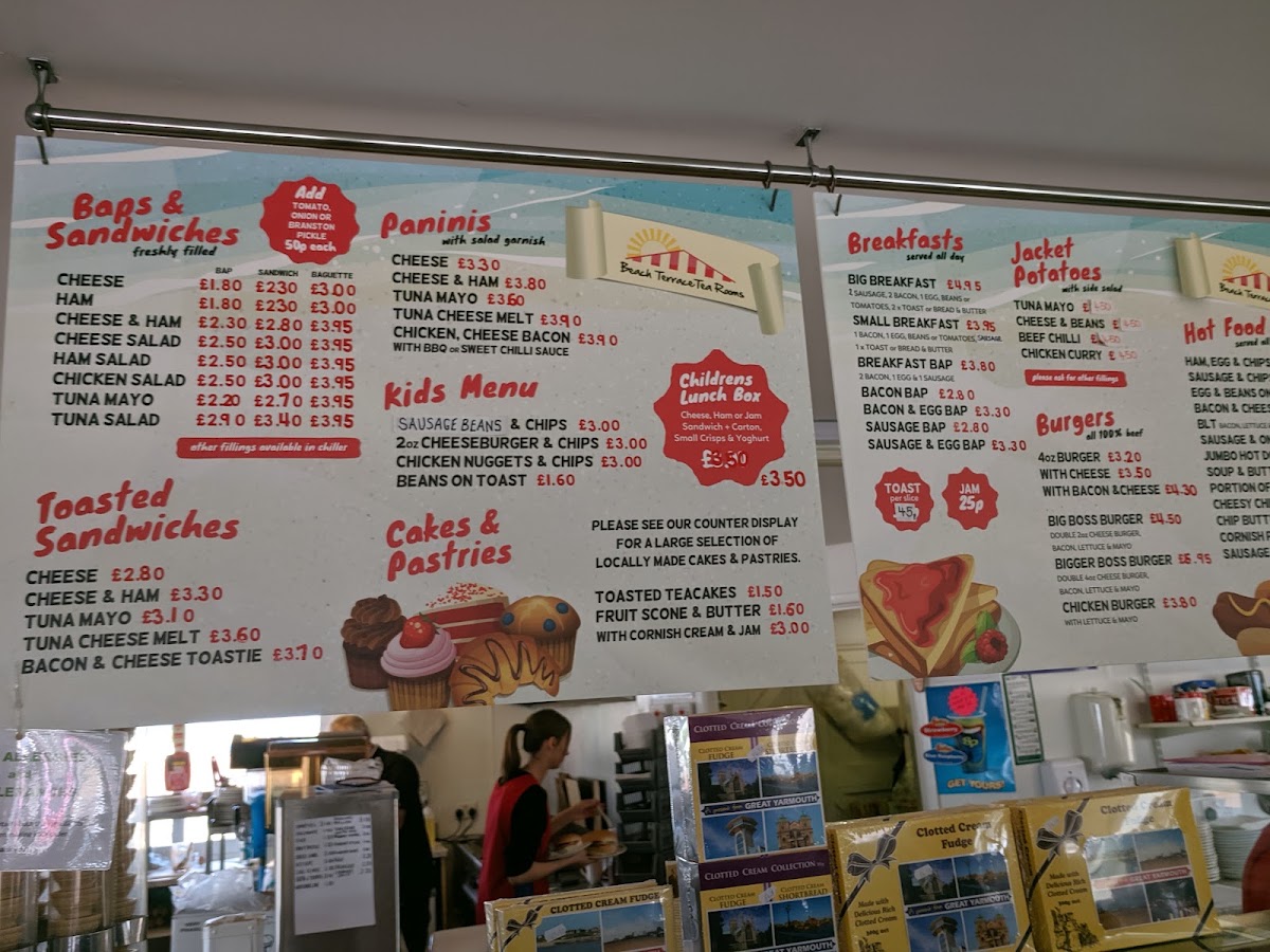 Beach Terrace Tea Room menu board