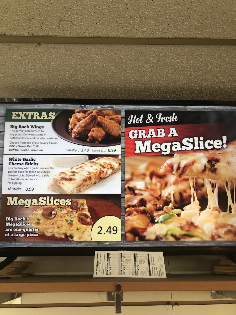 Big Rock Pizza Co. menu board